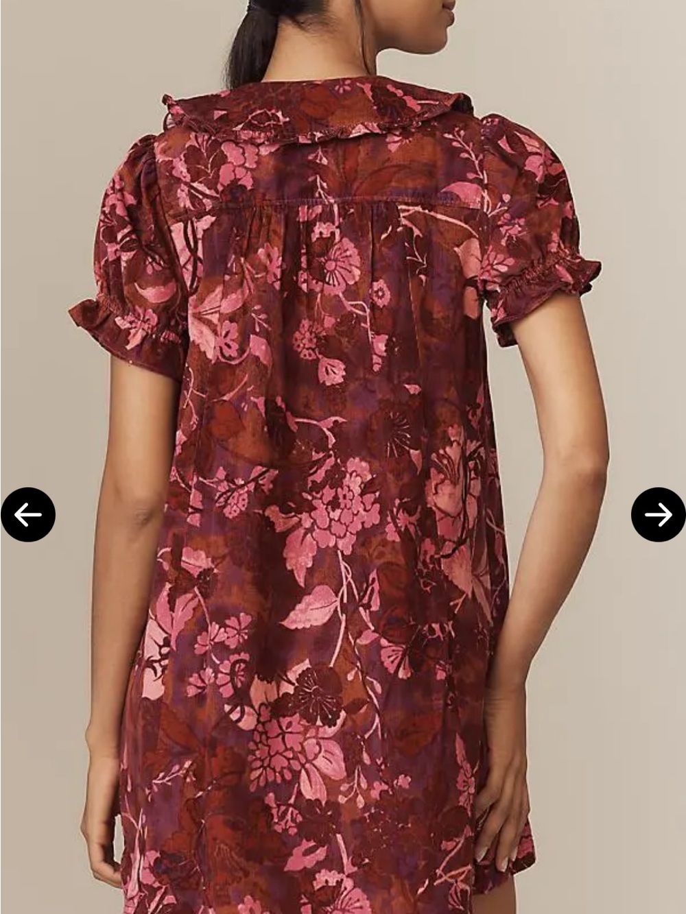 Pilcro Anthro Keira Floral Corduroy Mini Dress S Peter Pan Collar Puff Sleeve - Picture 4 of 6